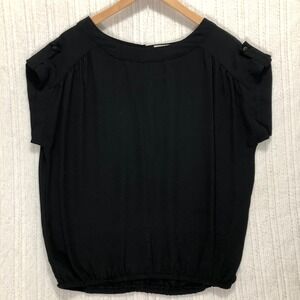 Black Blouse‎ Top Button Detail Short Sleeve Elastic Waist e Clothi Size Medium